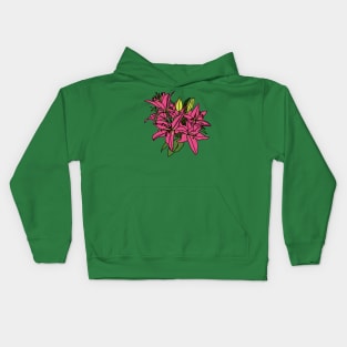 Digital Painting of Pink Lily Flowers Kids Hoodie